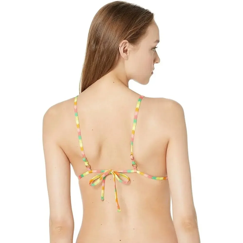 L*SPACE Maggie Bikini Top Under The Sun Stripe Triangle Sliding Cups Small NEW - Picture 2 of 6